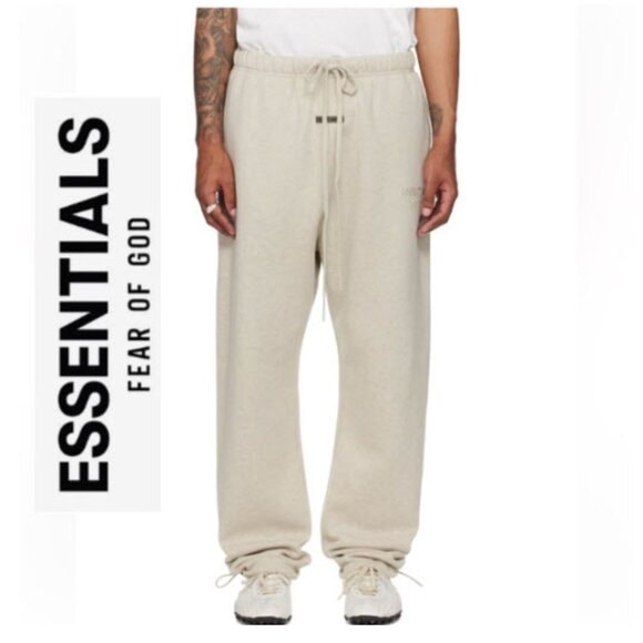 Fear of God ESSENTIALS Beige Relaxed Fleece Sweatpants Size M Drawstring Waist - Picture 1 of 16